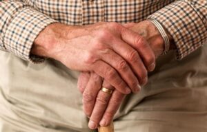 Two hands, belonging to an elderly person